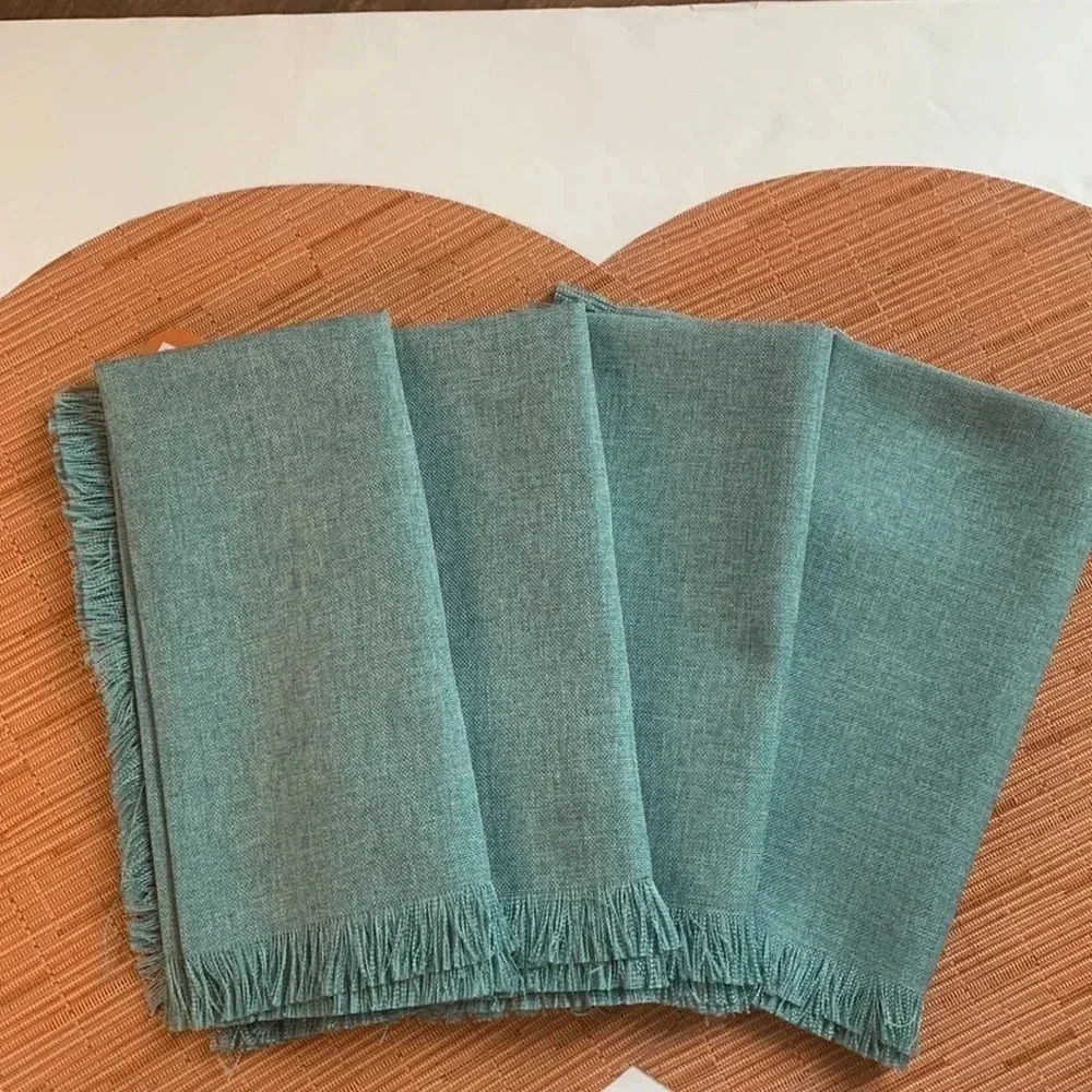 Tommy Bahama Napkins Aqua Fringe Detail TB Embroidered Set of 4 New